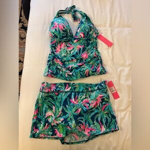 Lilly Pulitzer Macaw Blue Sweet Escape Tankini & Swim Skirt Bikini Set
